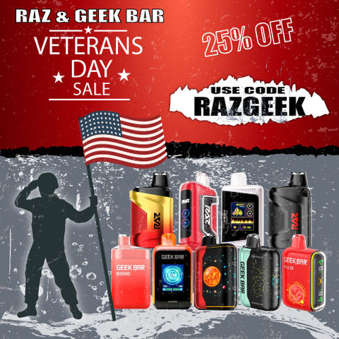 vetrans day sale on disposable vapes for geek bar and raz