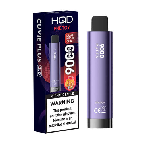 HQD Cuvie Plus 2.0 18ML 9000 Puffs 600mAh Prefilled Nicotine Salt  Rechargeable Disposable Device With Dual Mesh Coil Technology & E-liquid &  Battery Indicator